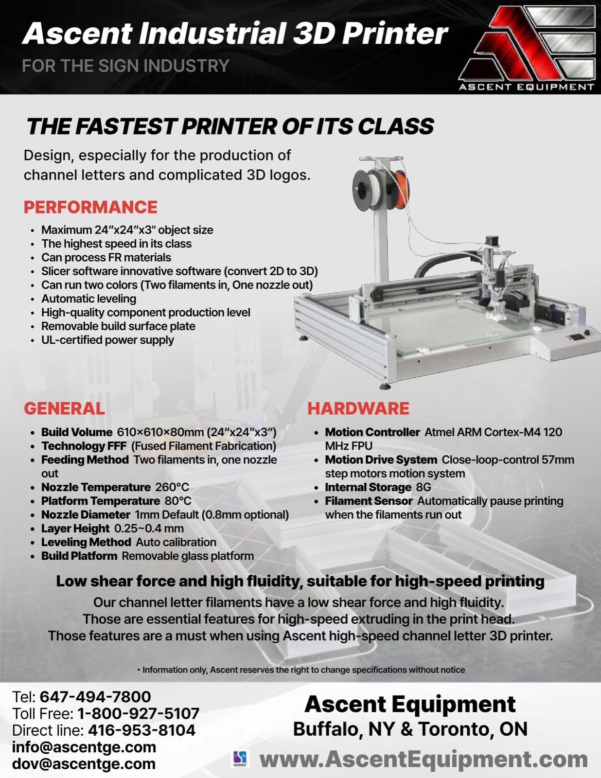 Ascent Industrial 3D Printer spec sheet — English