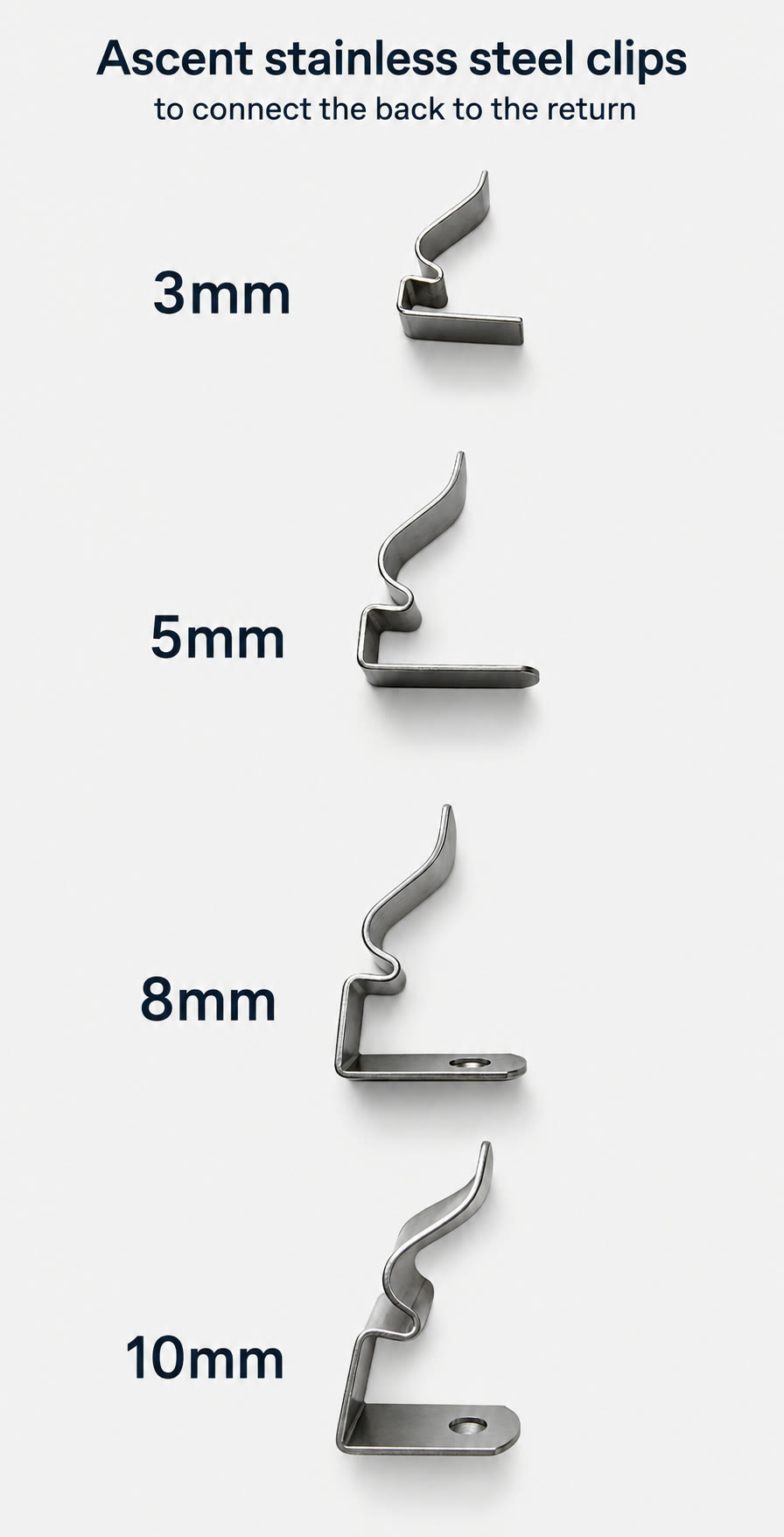 Stainless steel clips for Ascent channel letter system
