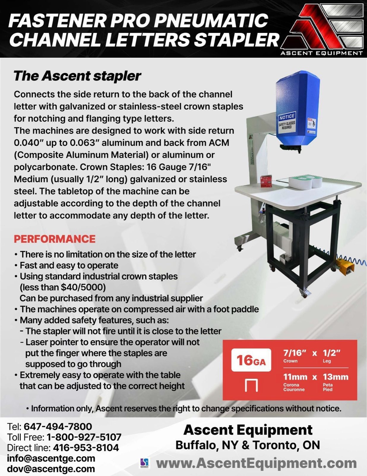 Stapler spec sheet — page 1