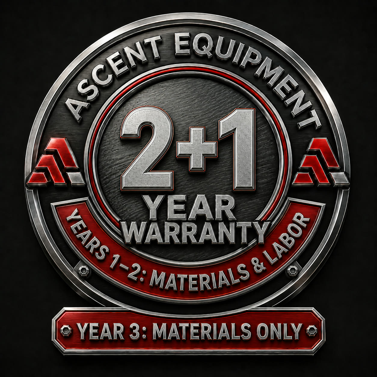 Ascent Equipment 2+1 Year Warranty — Years 1-2 materials and labor, Year 3 materials only
