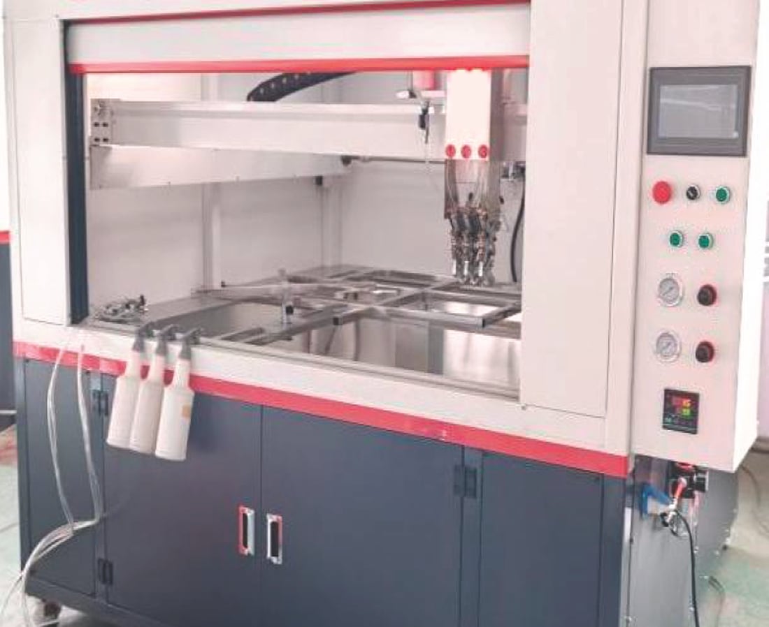 Ascent A-PT-1200 automatic spray paint machine with the spray head over the work table