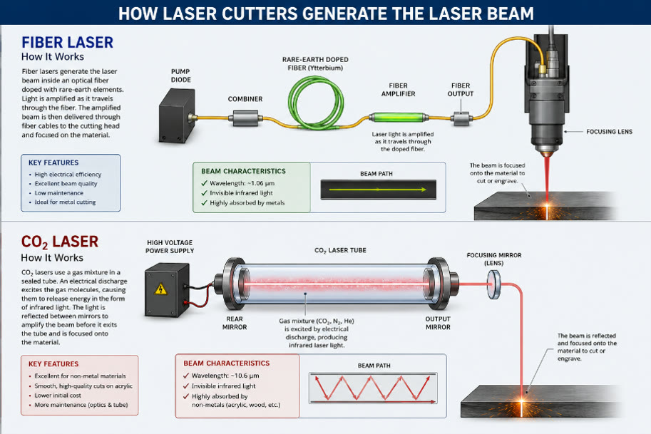 CO₂ and fiber laser cutters for sign fabrication