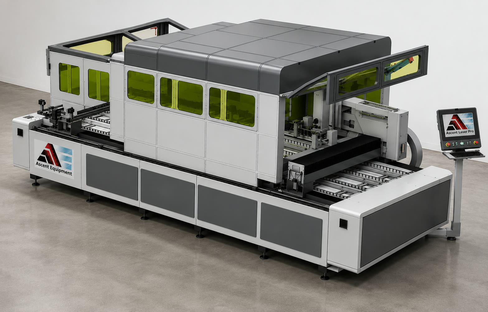 Dual gantry laser cutter with full sliding cover enclosure
