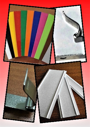 Ascent 5AS aluminum materials — colored strips, bent coil, stepped return, and perforated aluminum collage