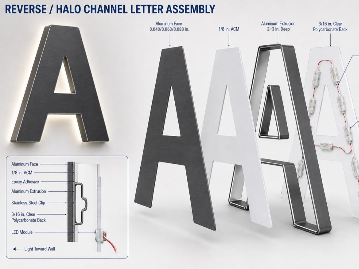 Trimless and Reverse-Halo Channel Letters with Ascent Extrusions